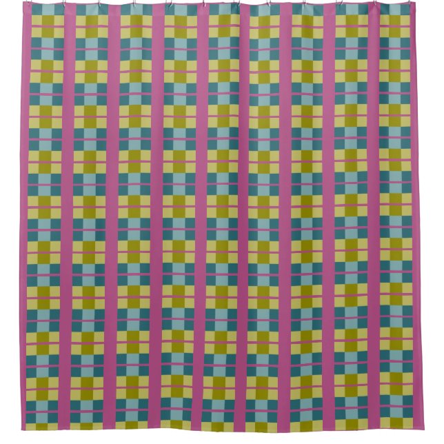 Teal Blue Gold Yellow Magenta Pattern Shower Curtain (Front)