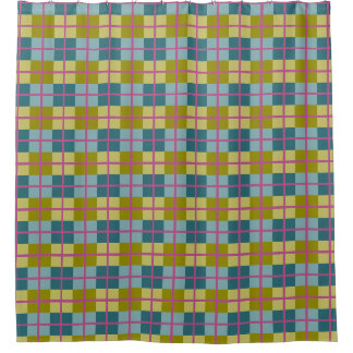 Teal Blue Gold Yellow Magenta Pattern Shower Curtain