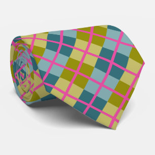 Teal Blue Gold Yellow Magenta Pattern Tie