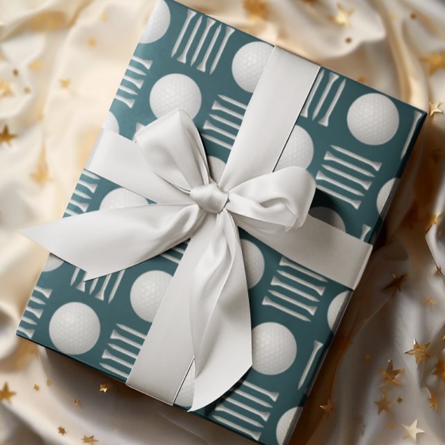Teal Blue Golf Ball and Tee Gift  Wrapping Paper (Creator Uploaded)