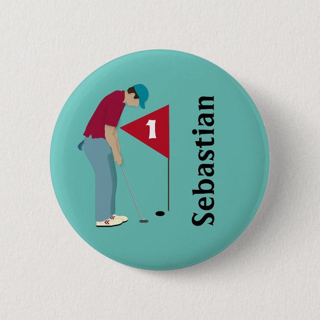 Teal Blue Golfer Putting 6 Cm Round Badge (Front)