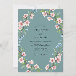 Teal Blue Graceful Blossom Wedding Invitation