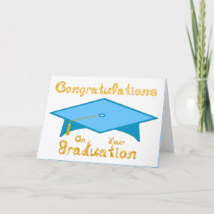 Teal Blue Graduation Cap Gold Glitter Party Hat  Card