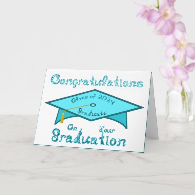 Teal Blue Graduation Cap Graduate Class 2024 Hat Card (Orchid)