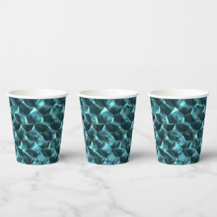 Teal Blue Green Abstract Glam Paper Cups