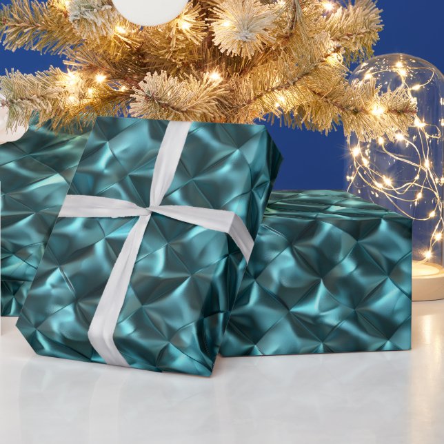 Teal Blue Green Abstract Glam Wrapping Paper (Holidays)