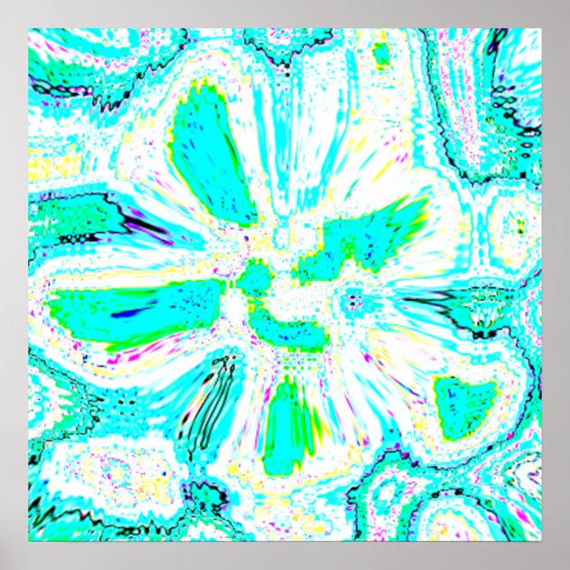 Teal Blue Green Abstract Patterns Colourful Modern Poster (Front)