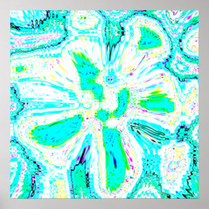 Teal Blue Green Abstract Patterns Colourful Pretty Poster
