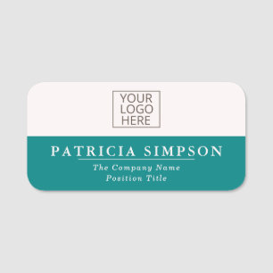 Teal Blue Green And Pearly White: Clean And Modern Name Tag