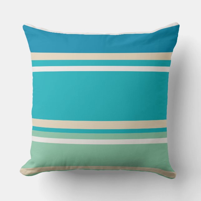 Teal Blue, green and Turquoise Stripes Cushion (Front)