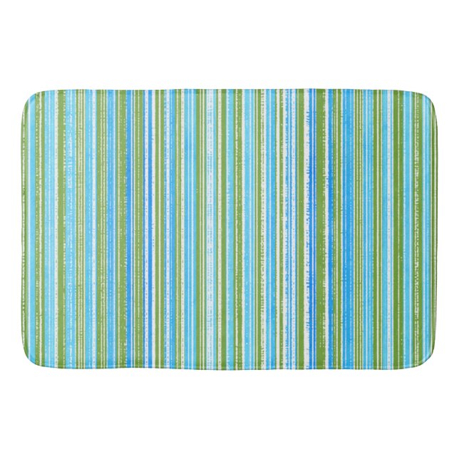 Teal, Blue, Green, and White Stripes Bath Mat (Front)
