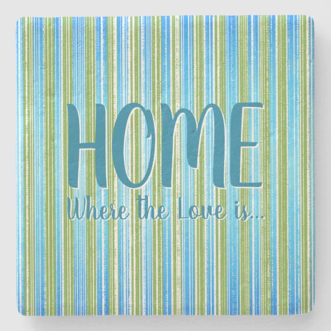 Teal, Blue, Green, and White Stripes Stone Coaster (Front)