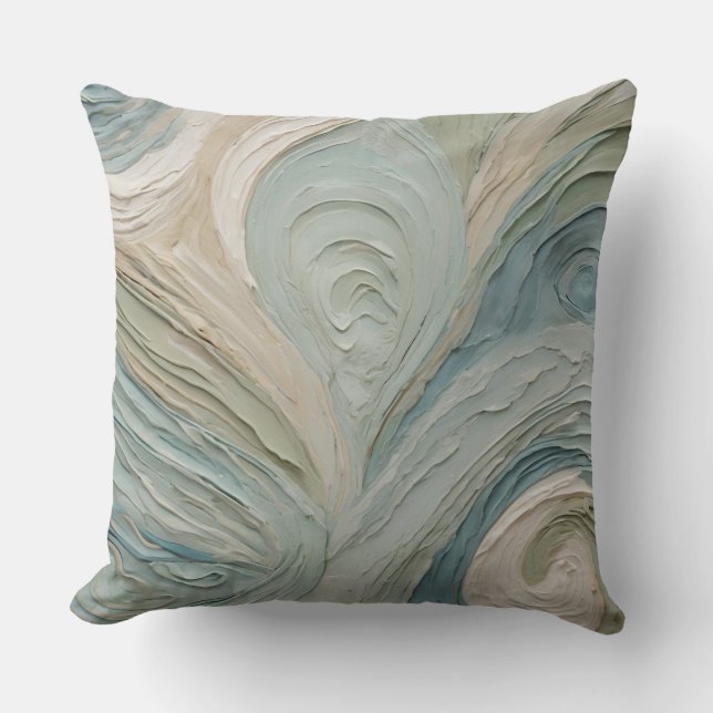 Teal Blue Green Beige Abstract Design Cushion (Front)