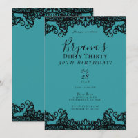 Teal Blue Green Black Lace Dirty 30 30th Birthday
