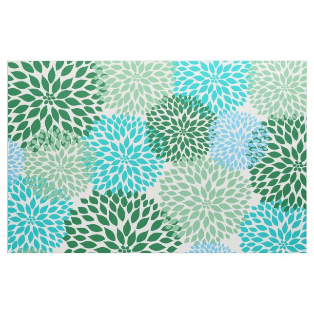 Teal Blue Green Bold Large Dahlias design Fabric (Yard)