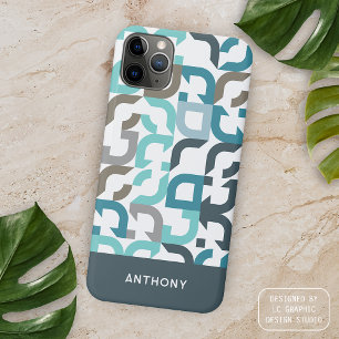 Teal Blue Green Brown Grey Midcentury Art Pattern iPhone 15 Pro Max Case