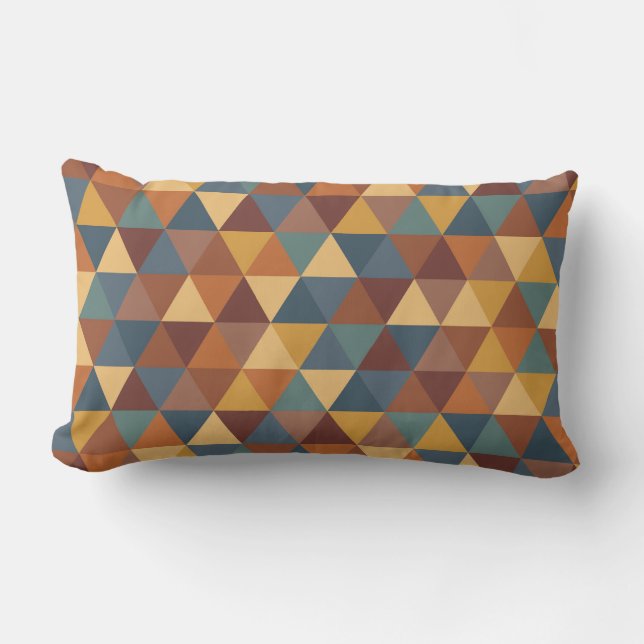 TEAL BLUE GREEN BROWN RED GOLD GEOMETRIC PATTERN LUMBAR CUSHION (Front)