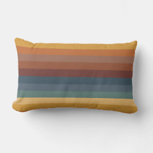 TEAL BLUE GREEN BROWN RED GOLD STRIPES LUMBAR CUSHION