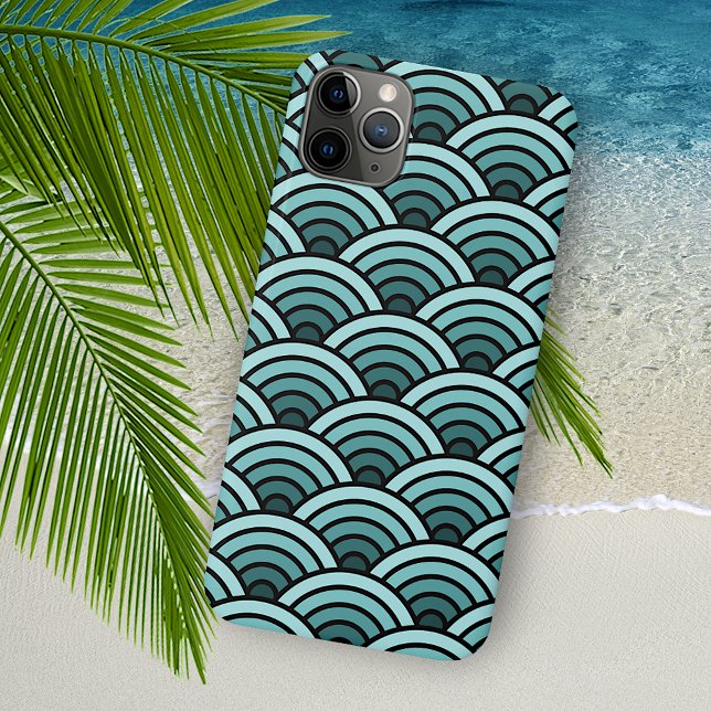 Teal Blue Green Concentric Waves Art Pattern Case-Mate iPhone Case (Creator Uploaded)