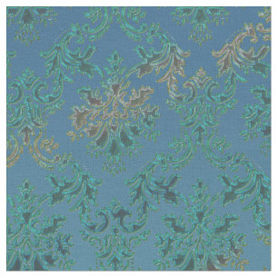 Teal Blue Green Damask Print Fabric