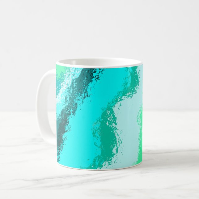 Teal Blue Green Expressive Painterly Pattern Coffee Mug (Front Left)