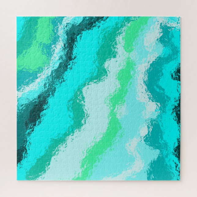 Teal Blue Green Expressive Painterly Pattern Jigsaw Puzzle (Vertical)