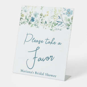 Teal Blue Green Floral Bridal Shower Favour Pedestal Sign