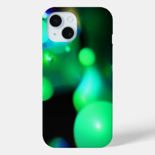 TEAL BLUE GREEN FRACTAL BUBBLES IN BLACK iPhone 15 CASE