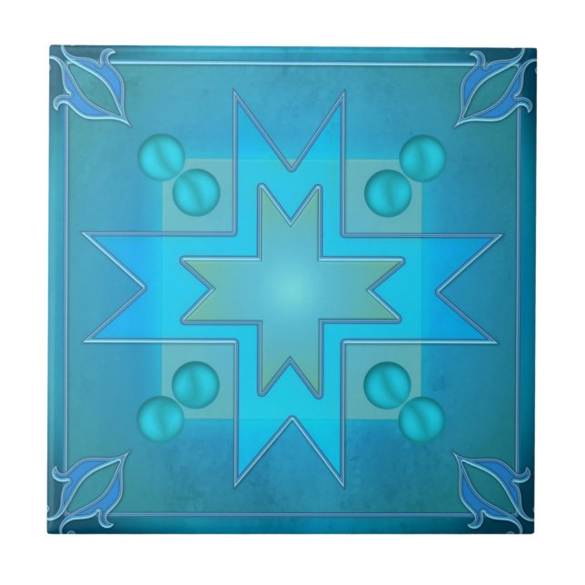 Teal Blue Green Geometric Design Bathroom Tile (Front)