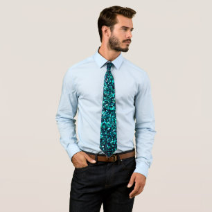 Teal Blue Green Glitter Abstract Birthday Wedding  Tie