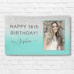 Teal Blue Green Glitter Birthday Party Banner<br><div class="desc">Personalised chic styles turquoise sweet 16 birthday,  13th,  15th,  18th,  21st,  30th,  40th,  50th,  60th,  70th,  80th,  90th,  100th.

Add your own photo to this customisable glam luxury and glitter ombre design.</div>