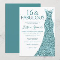 Teal Blue Green Glitter Dress Sweet 16 Party
