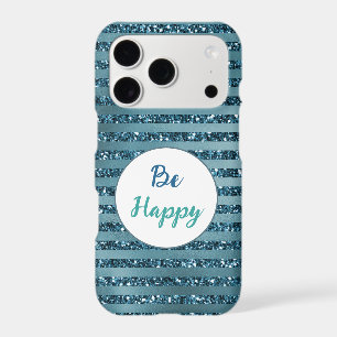 Teal Blue Green Glitter Stripes Be Happy