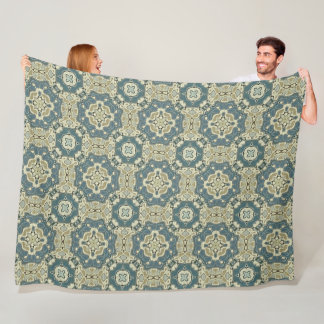 Teal Blue Green Grey Ochre Hip Bohemian Bali Art Fleece Blanket