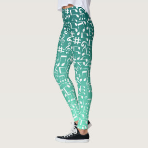 Teal Blue Green Light to Dark Shades Music Notes Leggings