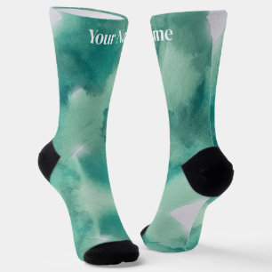 Teal Blue Green Marble Custom Name Socks