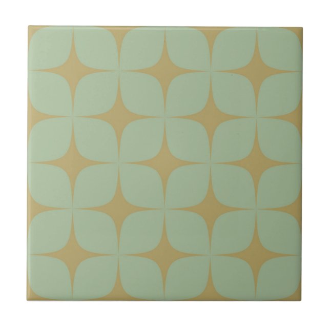 Teal Blue & Green Mid-Century Modern Vintage  Tile (Front)