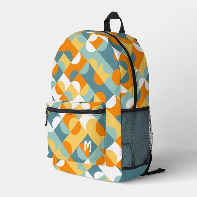 Teal Blue Green Orange Midcentury Circles Pattern Printed Backpack (Back Corner Right)