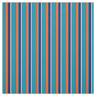 Teal Blue Green Orange White Stripes Art Pattern Fabric
