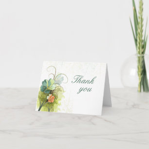 Teal blue green + peach floral wedding thank you card