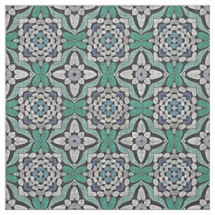 Teal Blue Green Retro Chic Nouveau Deco Pattern Fabric