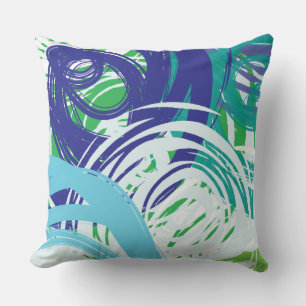 Teal Blue Green SPIRAL DESIGN Retro Throw Pillow