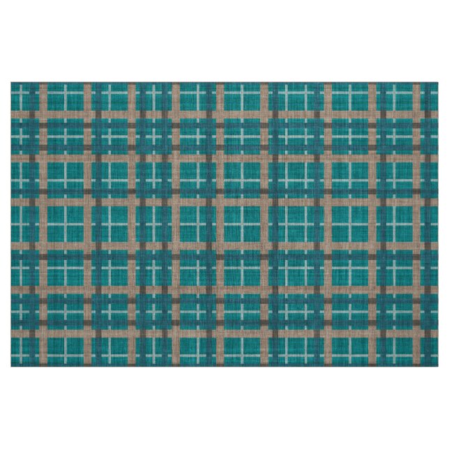 Teal Blue Green Taupe Brown Tartan Squares Pattern Fabric (Fat Quarter)