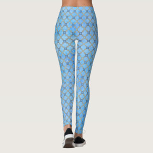 Teal Blue Green Tiled Leggings