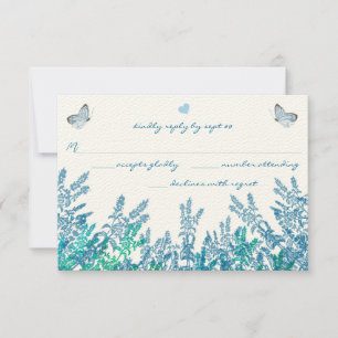 Teal Blue Green Wildflower Bumble Bee Wedding RSVP Card