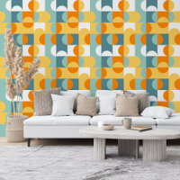 Teal Blue Green Yellow Orange Circles Art Pattern