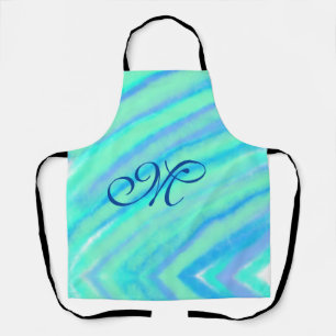 Teal blue greenwatercolor lines add your monogram apron