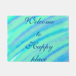 Teal blue greenwatercolor lines add your monogram  doormat