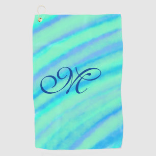 Teal blue greenwatercolor lines add your monogram  golf towel