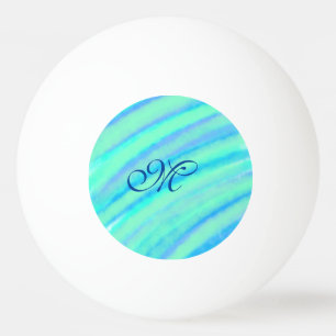Teal blue greenwatercolor lines add your monogram ping pong ball